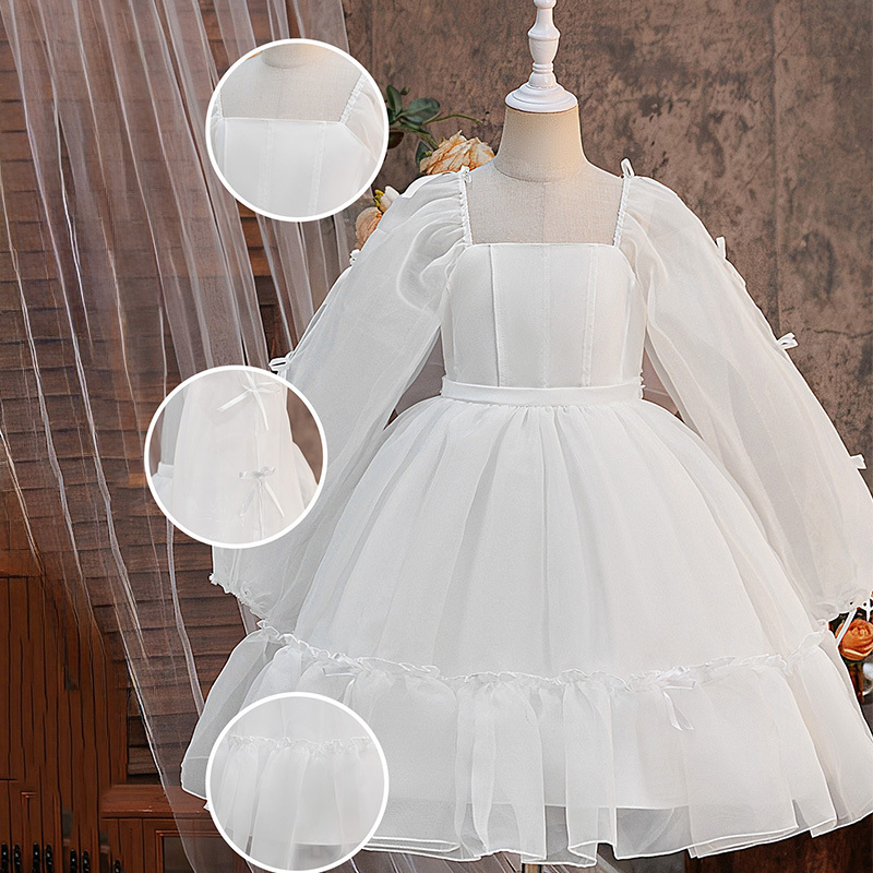 Chiffon Split Joint Long sleeve Midi Dresses - White - 12Y - image 1