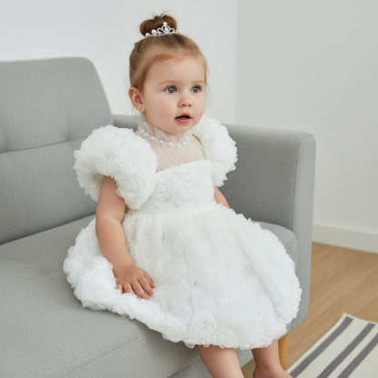 Chemical Fiber Blend Rosette Sleeveless Midi Dresses - White - 5Y - image 1