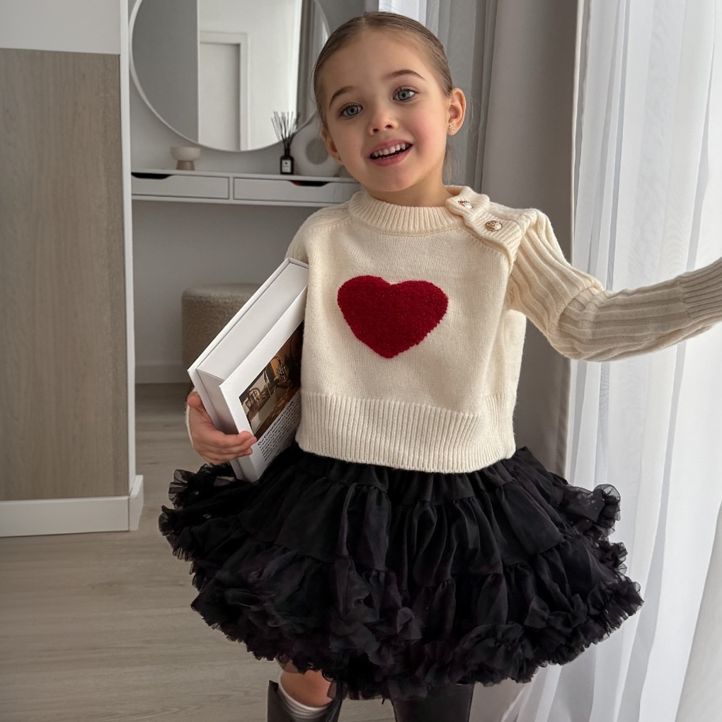 Knitting Button Long Sleeve Crop Two-piece Set - Beige Top - 7-8Y - image 1