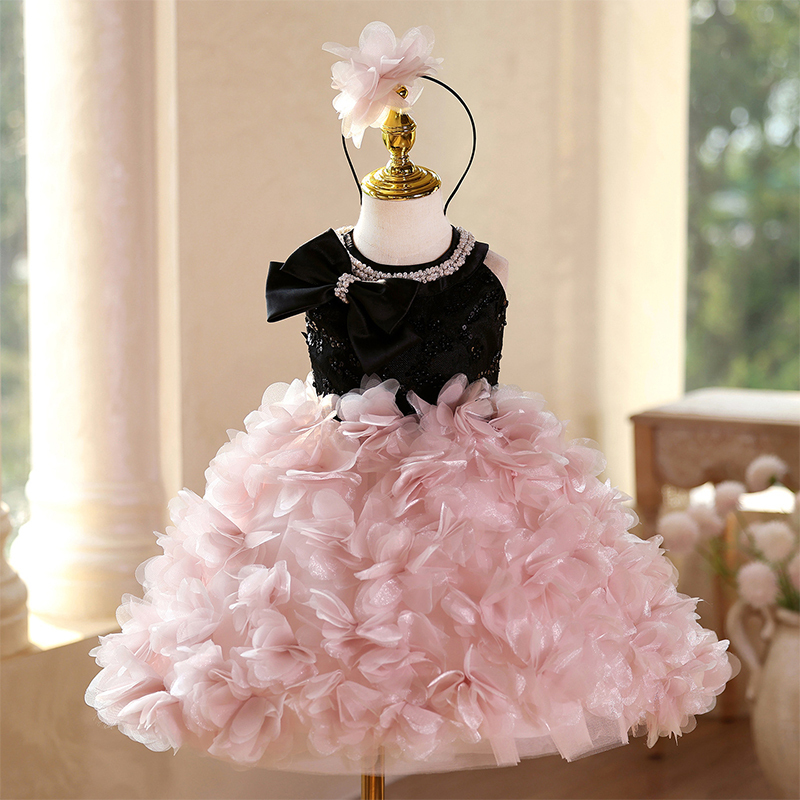 Velvet Split Joint Sleeveless Midi Dresses - Pink - 11-13Y - image 1
