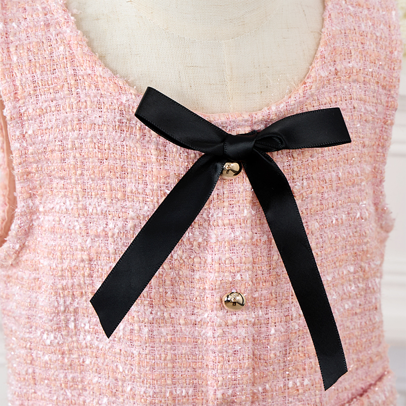 Tweed Buckle Bow Sleeveless Regular Dresses - image 9