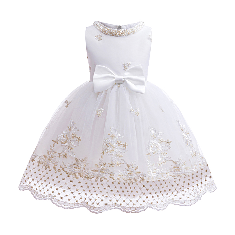 [Archive Sale] Mesh Bow Imitation Pearls Sleeveless Midi Dresses - White - 110cm - image 1