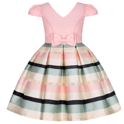 Satin Bow Cap Sleeve Regular Dresses - Pink - 150cm - image 1