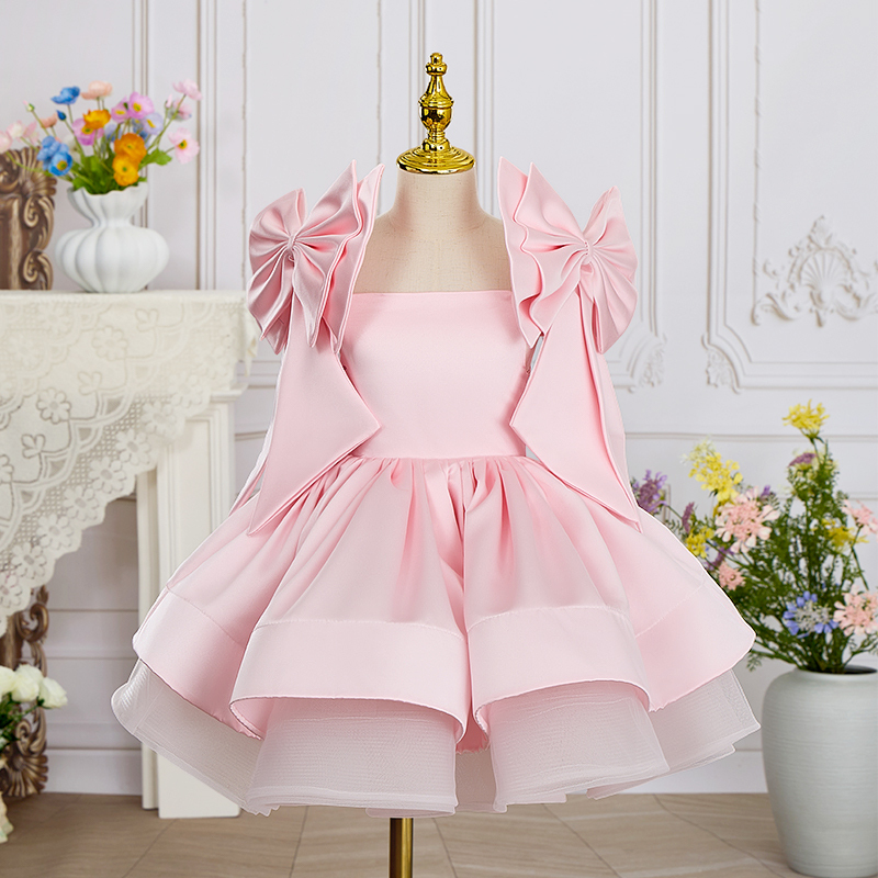 Satin Bow Sleeveless Regular Dresses - Pink - 150cm - image 1