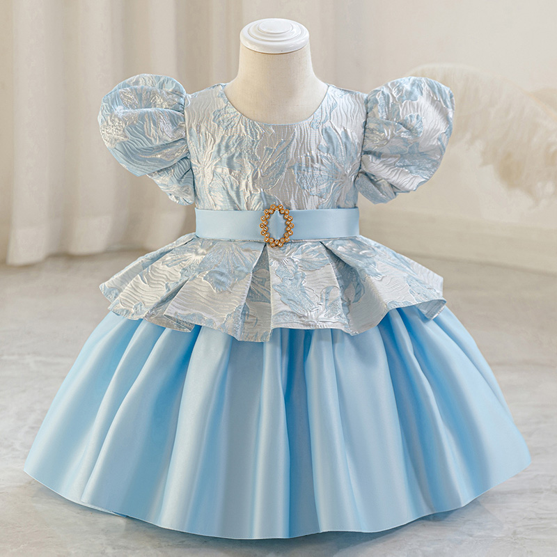 [Archive Sale] Satin Split Joint Short Sleeve Midi Dresses - Blue - 90cm - image 3