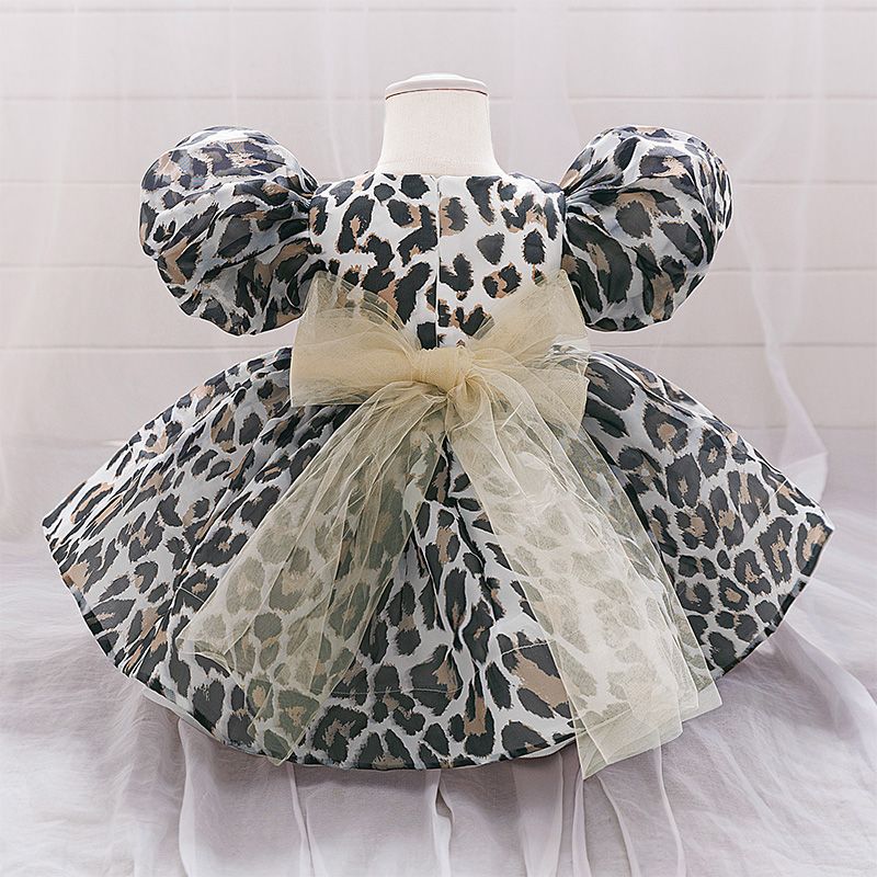 Cotton-Blend Bow Sleeveless Midi Dresses - Leopard Print - 2-3Y - image 1