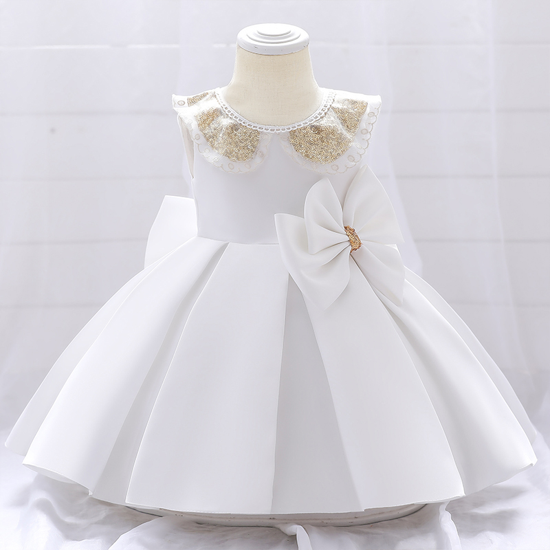 Satin Bow Sleeveless Midi Dresses - White - 5Y - image 1