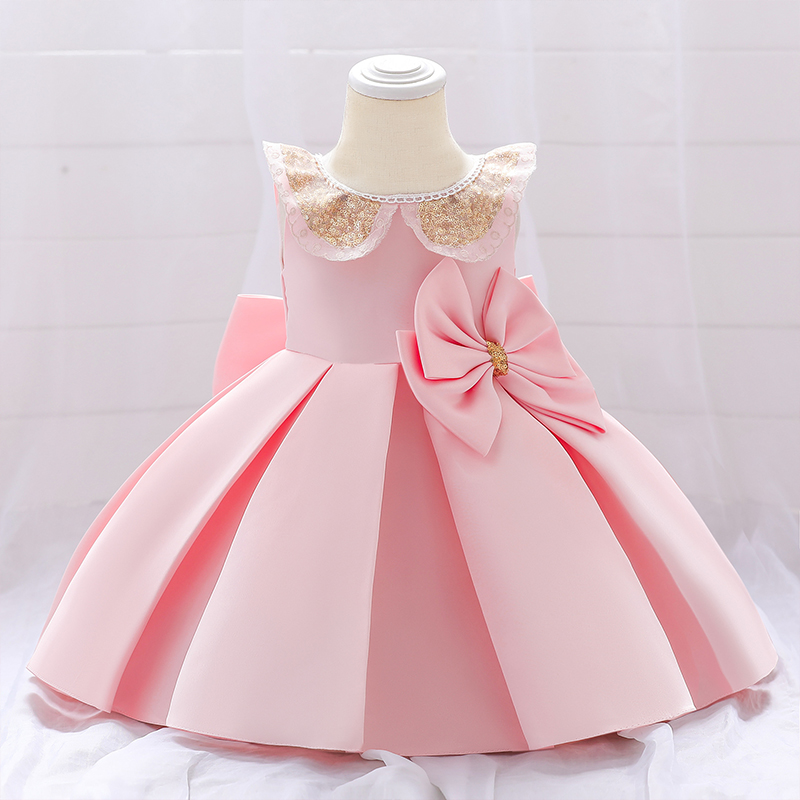Satin Bow Sleeveless Midi Dresses - Pink - 5Y - image 8