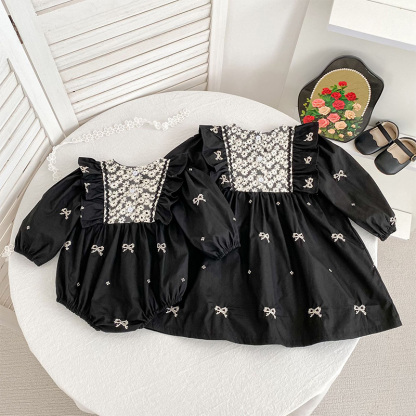 Cotton Bow Floral-embroidered Long Sleeve Regular Dresses&Bodysuit - image 12