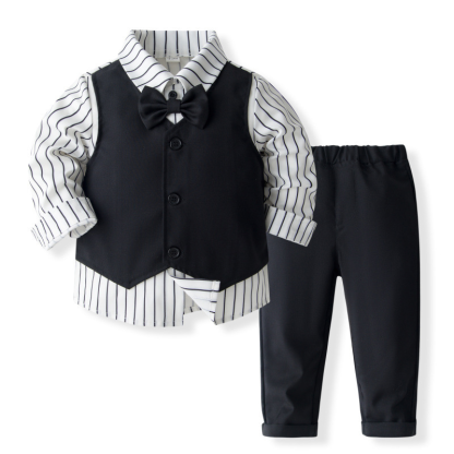 [Archive Sale] Cotton Bow Long Sleeve Regular 3-piece Formal Suit - Black - 18-24M - image 1