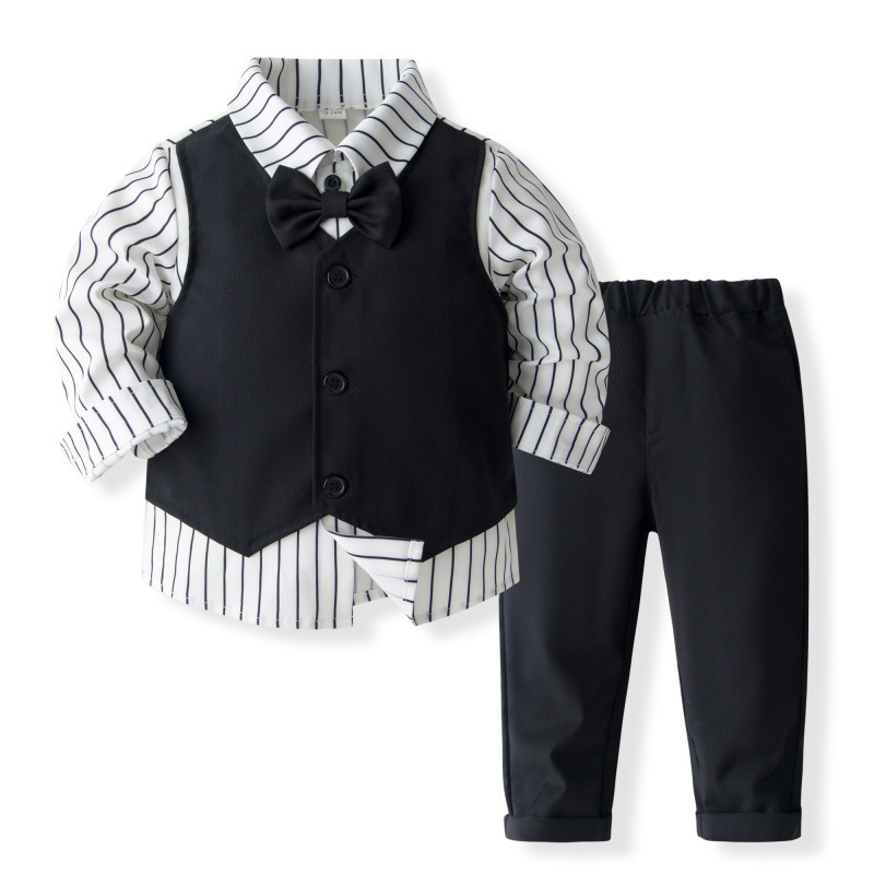 Cotton Bow Long Sleeve Regular 3-piece Formal Suit - Black - 5Y - image 1