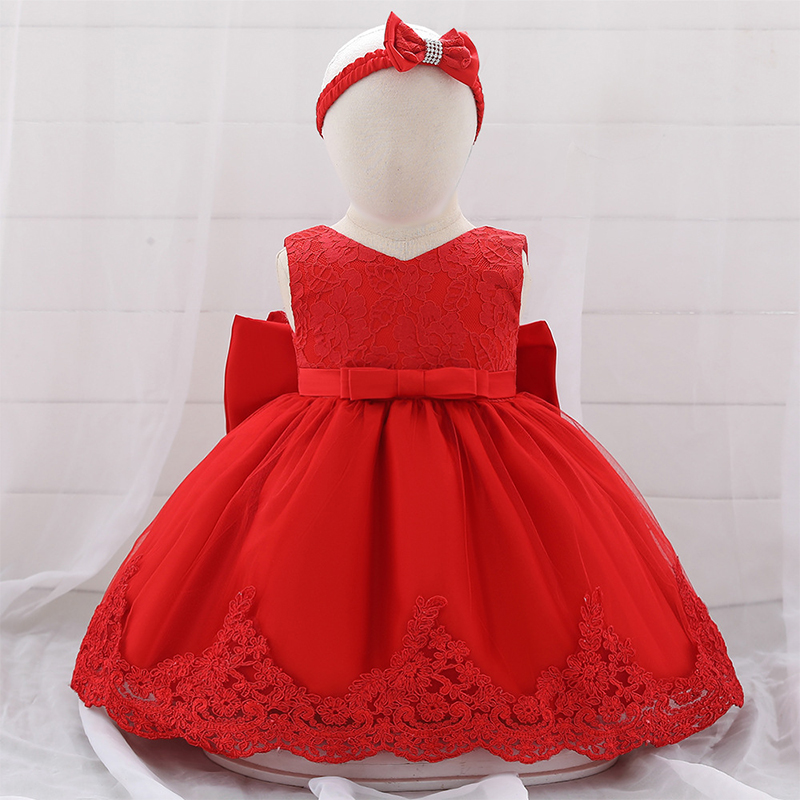 Satin Applique Sleeveless Midi Dresses - Red - 1-2Y - image 15