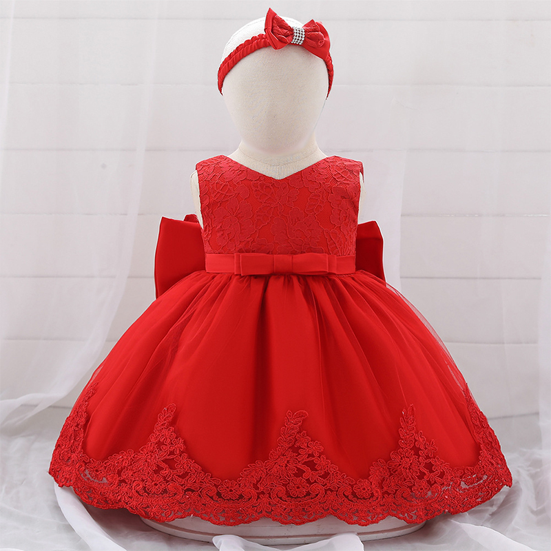 Satin Applique Sleeveless Midi Dresses - Red - 1-2Y - image 15