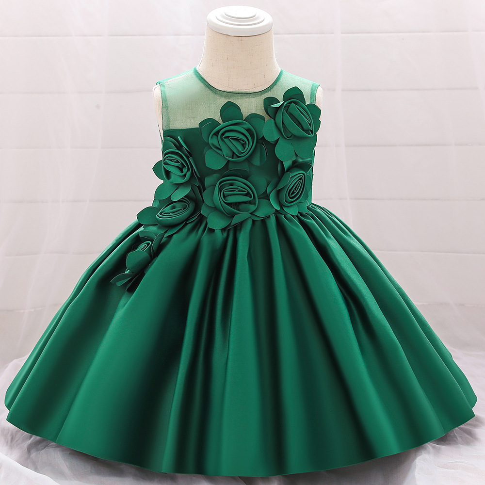 Satin Rosette Sleeveless Midi Dresses - Green - 11-12Y - image 8