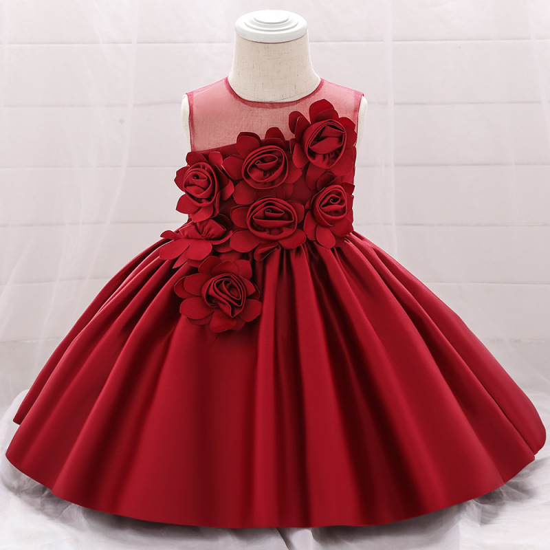 Satin Rosette Sleeveless Midi Dresses - Wine - 11-12Y - image 14
