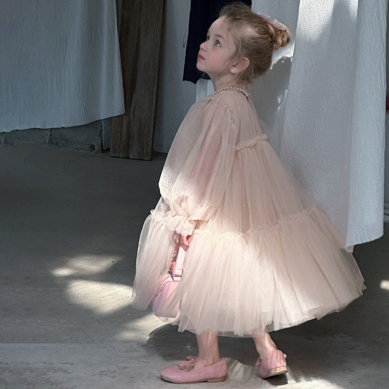 [Archive Sale] Mesh Folds Lace Long Sleeve Mid-long Dresses - image 20