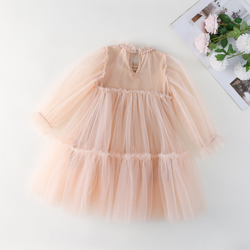 [Archive Sale] Mesh Folds Lace Long Sleeve Mid-long Dresses - image 3