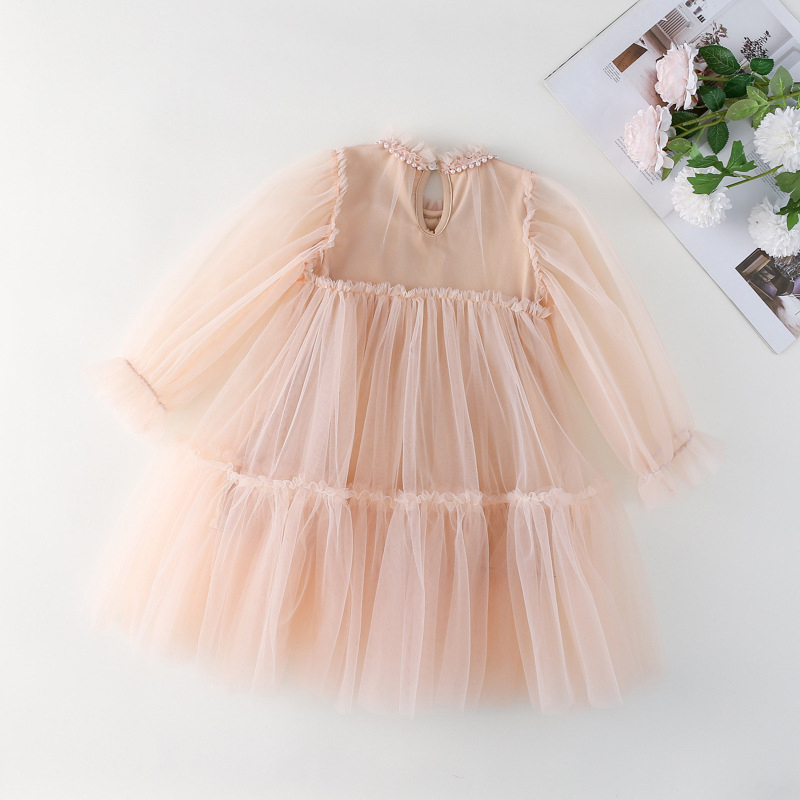 [Archive Sale] Mesh Folds Lace Long Sleeve Mid-long Dresses - image 3