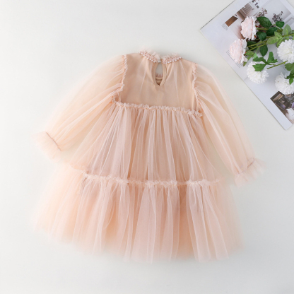 [Archive Sale] Mesh Folds Lace Long Sleeve Mid-long Dresses - image 3