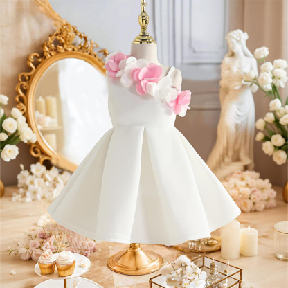 Scuba Knit Rosette Sleeveless Regular Dresses - White - 7Y - image 9