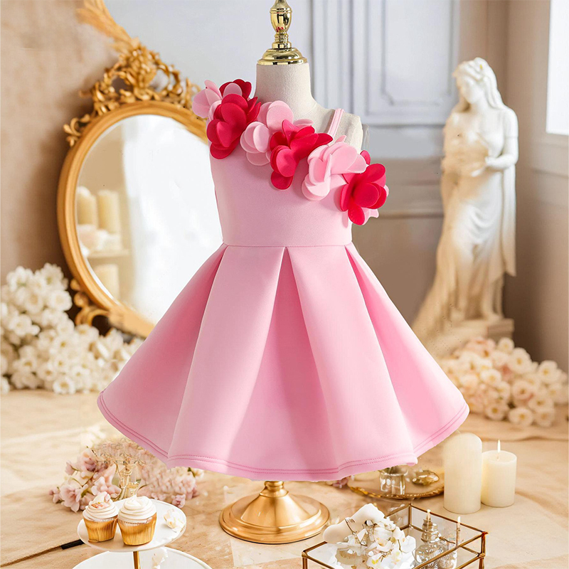 Scuba Knit Rosette Sleeveless Regular Dresses - Pink - 7Y - image 1