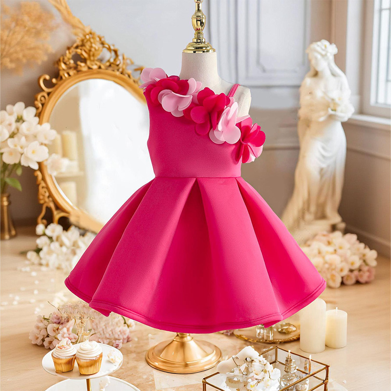 Scuba Knit Rosette Sleeveless Regular Dresses - Rose - 7Y - image 5