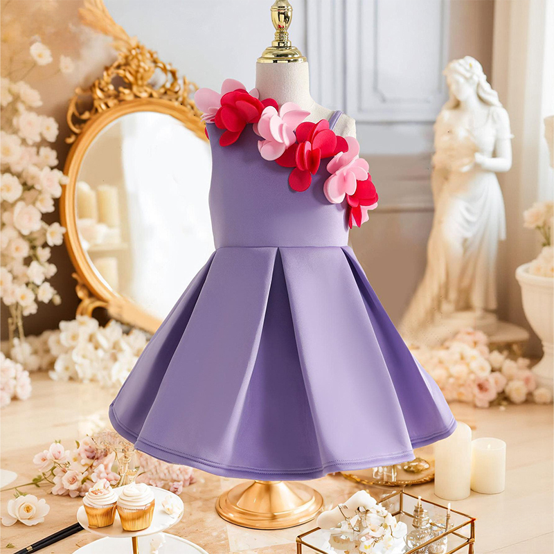 Scuba Knit Rosette Sleeveless Regular Dresses - Purple - 7Y - image 11