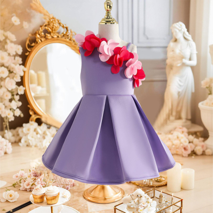 Scuba Knit Rosette Sleeveless Regular Dresses - Purple - 7Y - image 11