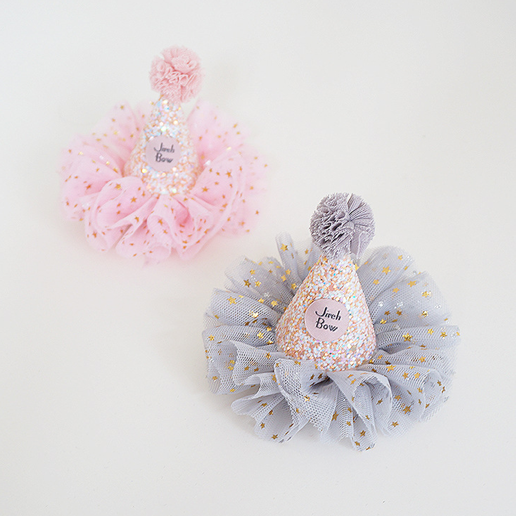 Polka Dots Fuzzy Ball Hairband - Gray Hair Clip - 0-7Y - image 2