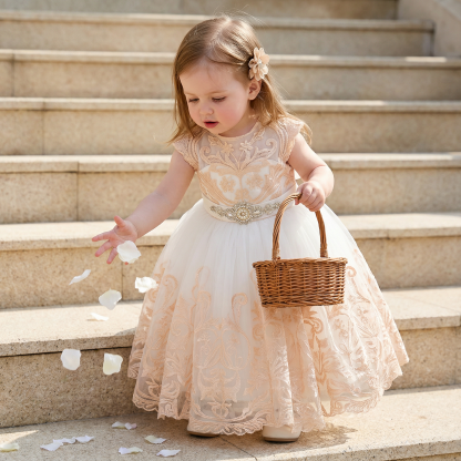 Mesh Applique Sleeveless Maxi Dresses - Champagne - 12-13Y - image 1