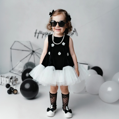 [Archive Sale] Velvet Split Joint Sleeveless Midi Dresses - Black - 1-2Y【90cm】 - image 1