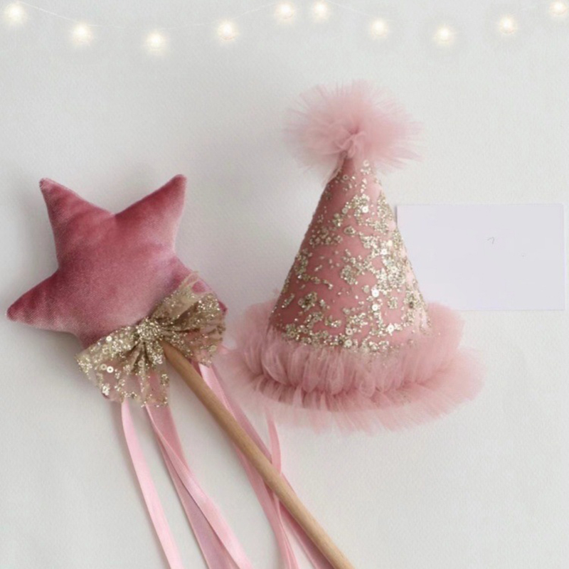 Solid With Embroidery Barrette - Golden Mesh Velvet Stick - 0-7Y - image 1