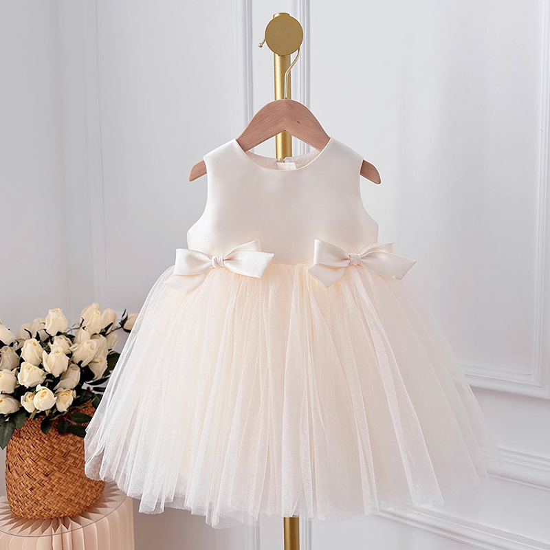 Satin Folds Bow Imitation Pearls Sleeveless Regular Dresses - image 10