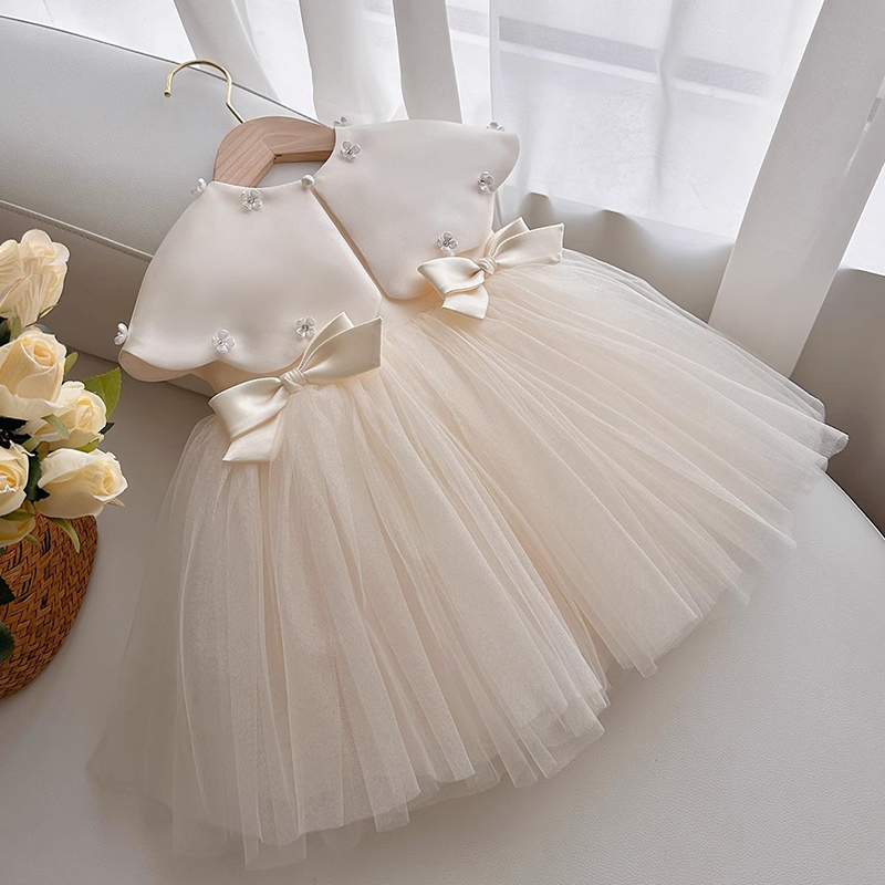 Satin Folds Bow Imitation Pearls Sleeveless Regular Dresses - image 3