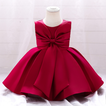Satin Bow Sleeveless Regular Dresses - Red - 5Y - image 17