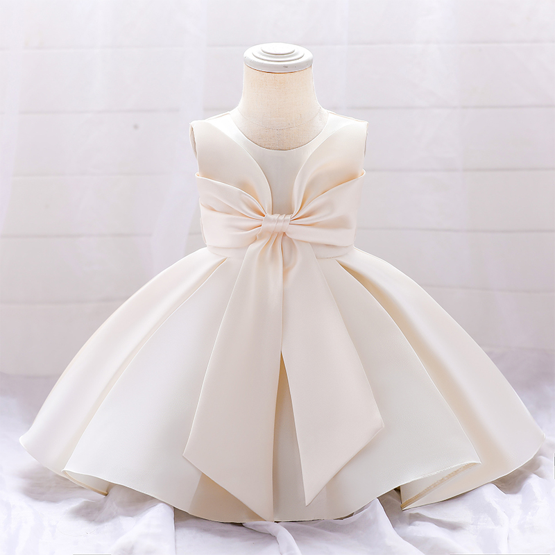 Satin Bow Sleeveless Regular Dresses - Champagne - 5Y - image 24