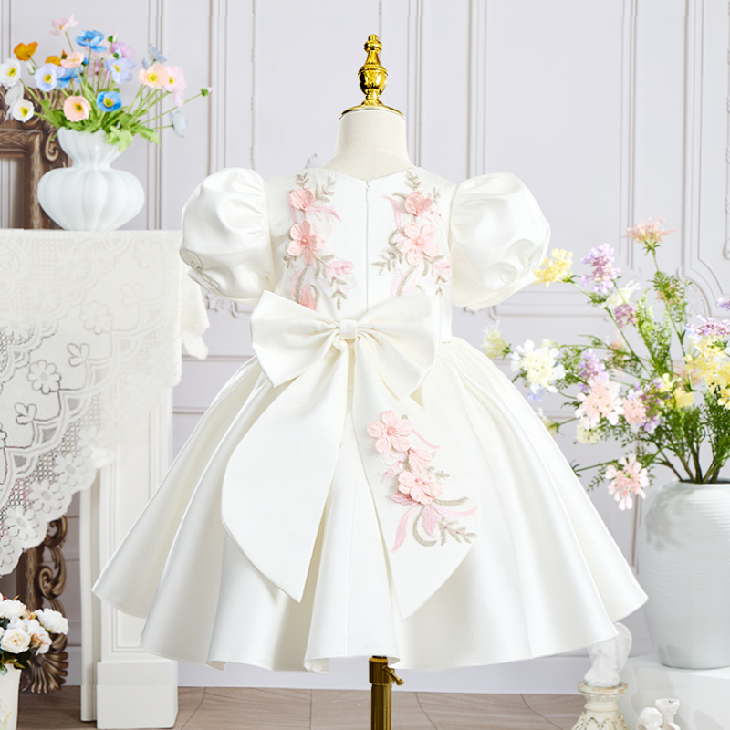 Satin Rosette Short Sleeve Regular Dresses - image 2