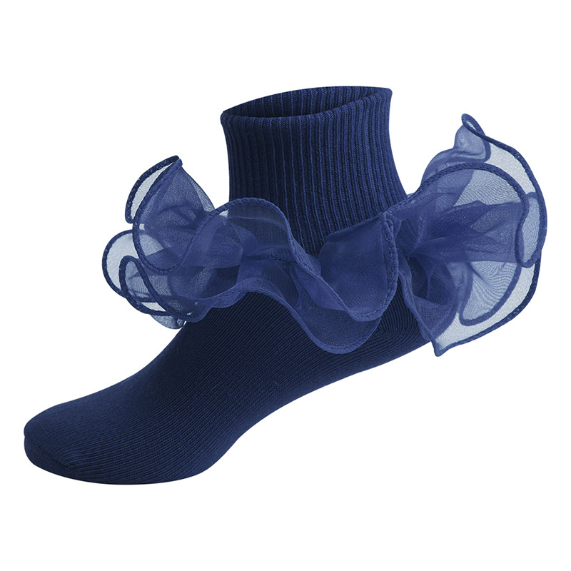 Solid Stitching Lace Socks - Navy Blue - 8-10Y - image 4
