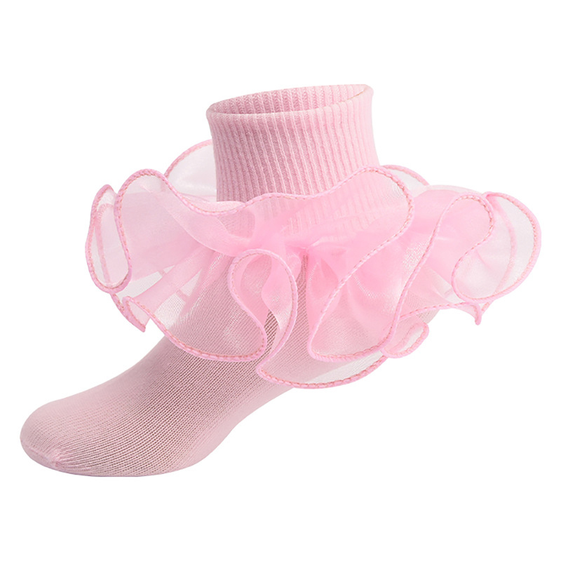 Solid Stitching Lace Socks - Pink - 8-10Y - image 5