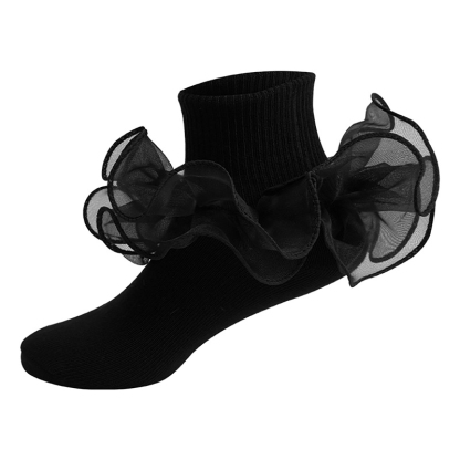 Solid Stitching Lace Socks - Black - 8-10Y - image 7