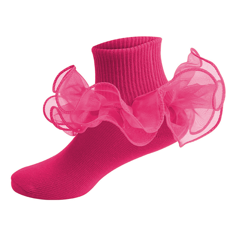 Solid Stitching Lace Socks - Rose Red - 8-10Y - image 11