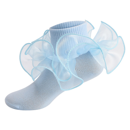 Solid Stitching Lace Socks - Light Blue - 8-10Y - image 13