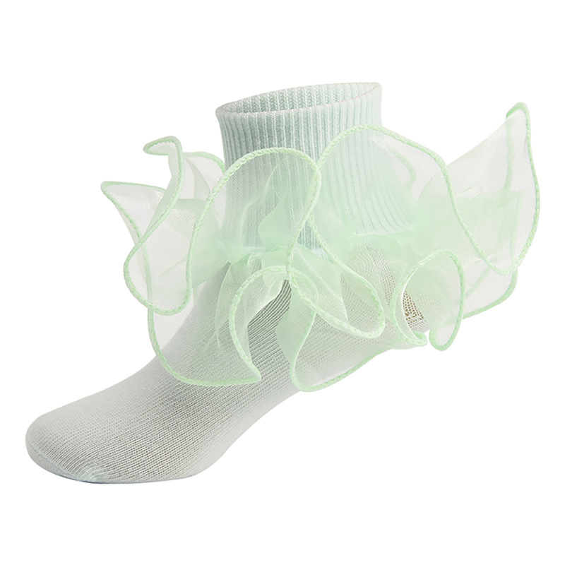 Solid Stitching Lace Socks - Light Green - 8-10Y - image 14