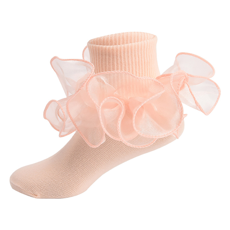 Solid Stitching Lace Socks - Light Pink - 8-10Y - image 16
