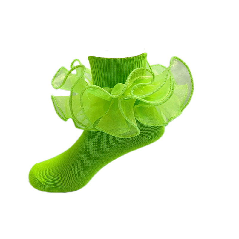 Solid Stitching Lace Socks - Fluorescent Green - 8-10Y - image 17