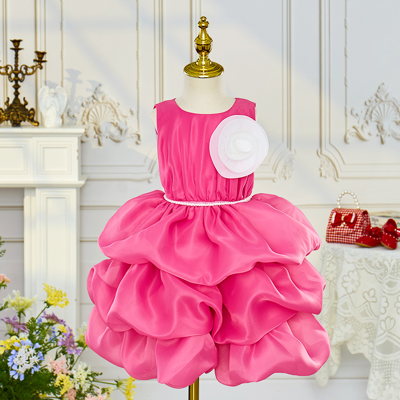 Organza Rosette Sleeveless Midi Dresses - Rose - 8Y - image 1