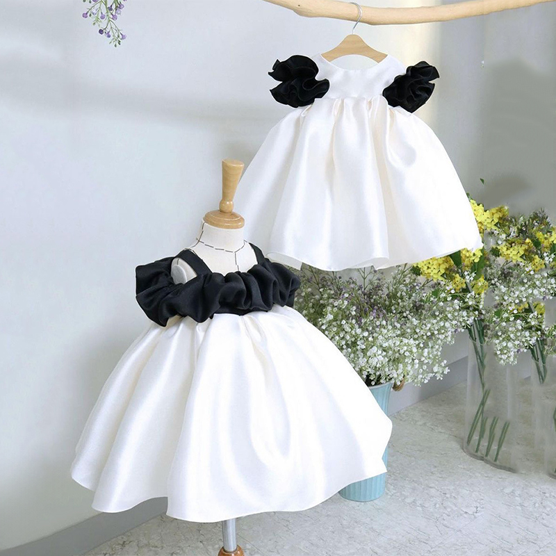 Satin Bow Sleeveless Midi Dresses - Black Bow Round Neck Style - 12-13Y - image 5