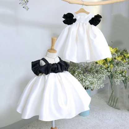 Satin Bow Sleeveless Midi Dresses - Black Bow Round Neck Style - 12-13Y - image 5