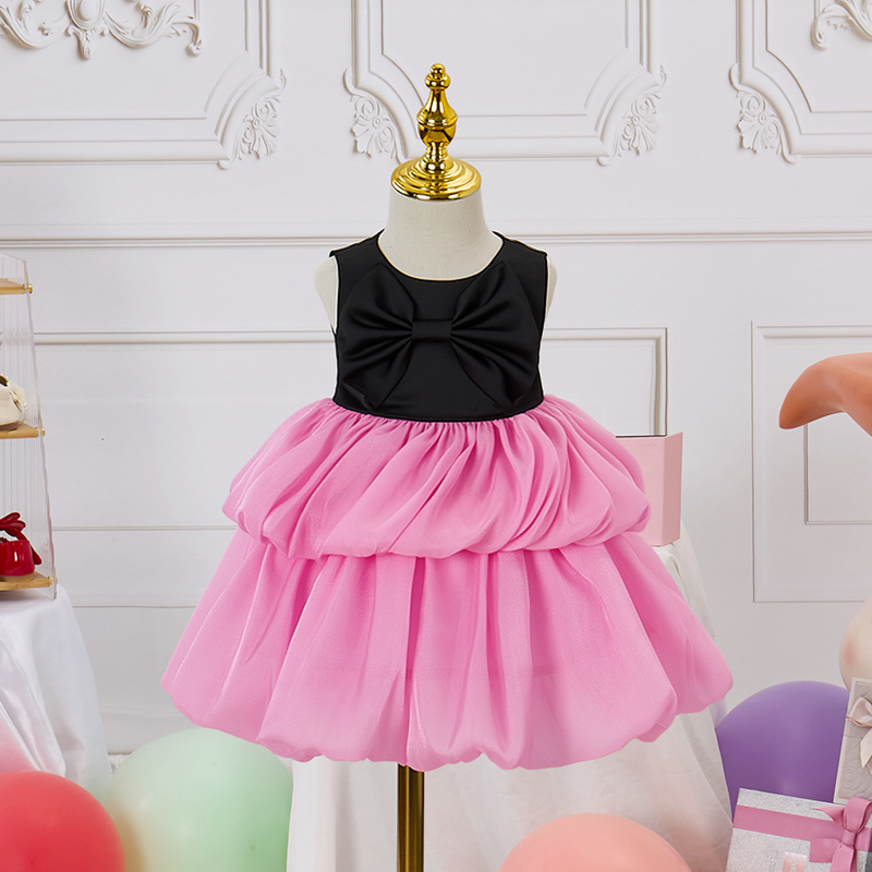 [Archive Sale] Chemical Fiber Blend Split Joint Long Sleeve Midi Dresses - Pink - 1-2Y【90cm】 - image 1