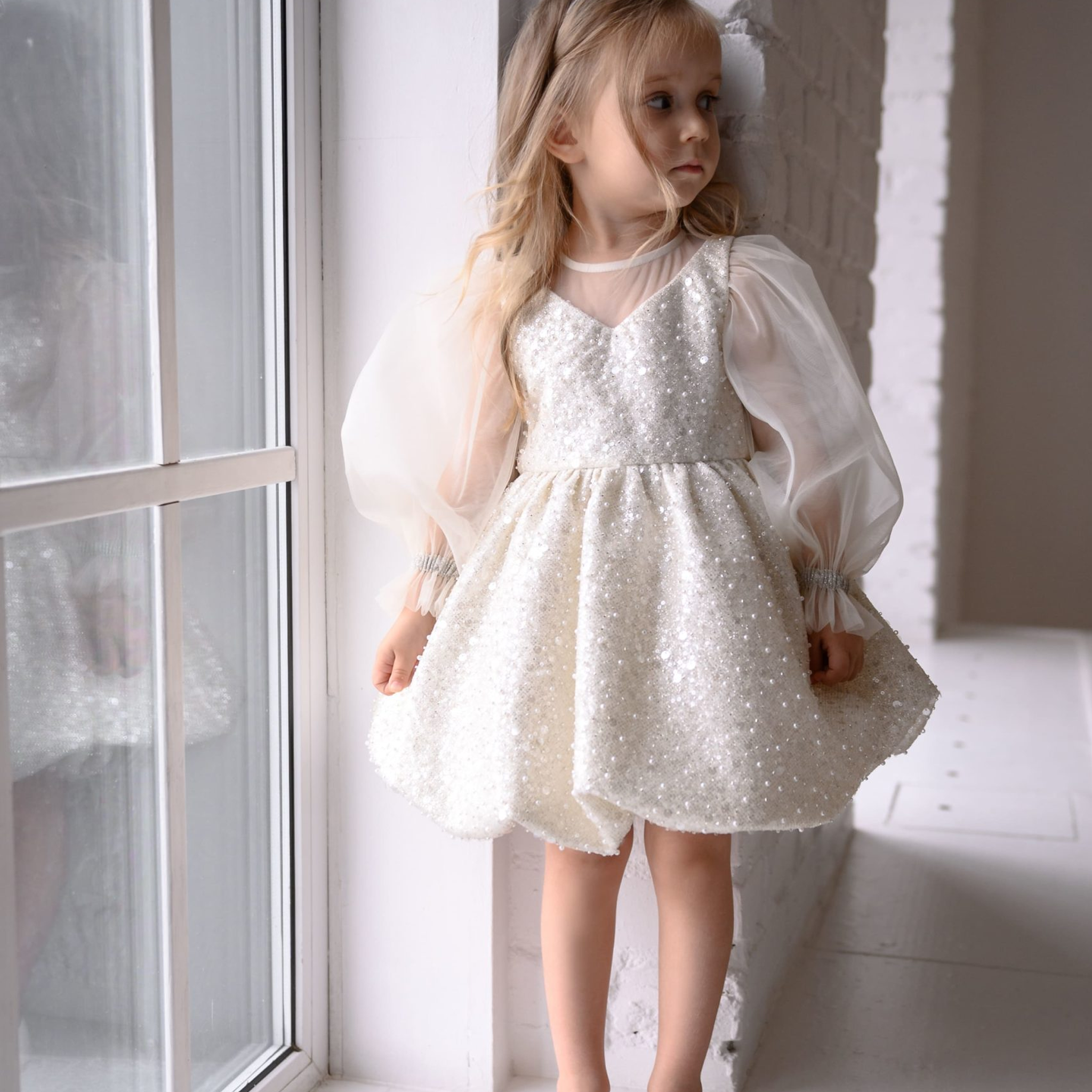 Glitter Bow Long Sleeve Midi Dresses - image 2